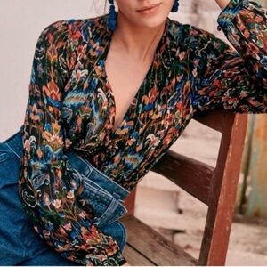 Sezane Abélia Floral Wrap Blouse